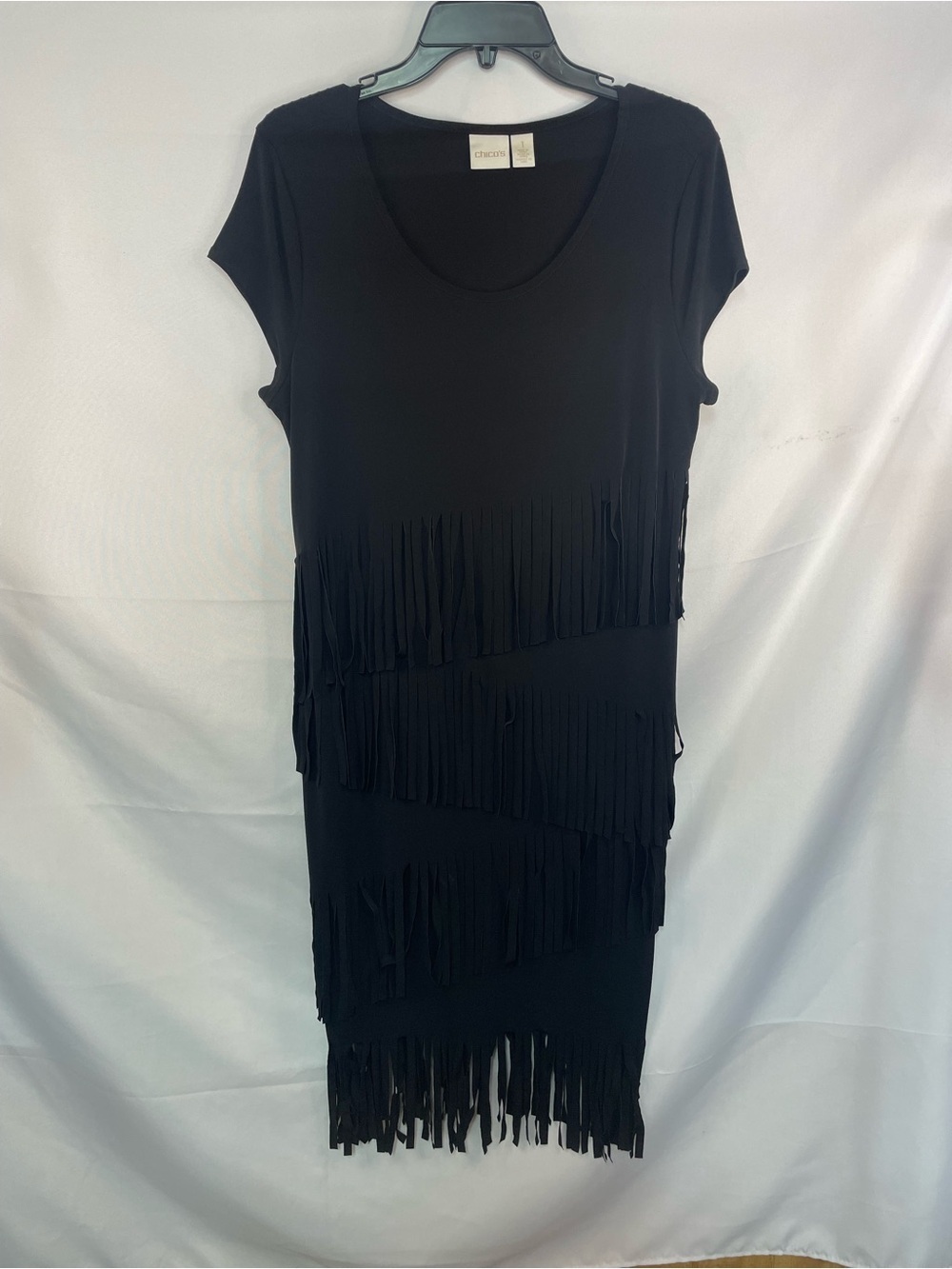 Chicos black dress with fabulous fringe! Class and sassy, would be cute w/ boots